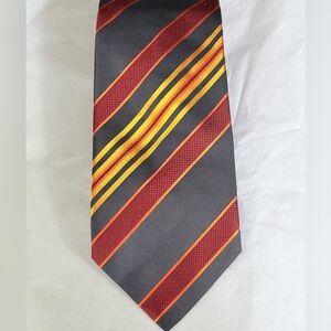 Yves Saint Laurent Gray silk Tie with Red and Yellow Diagonal Stripes